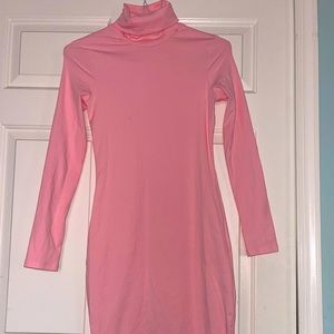Long Pink Turtle sexy Turtle neck Dress